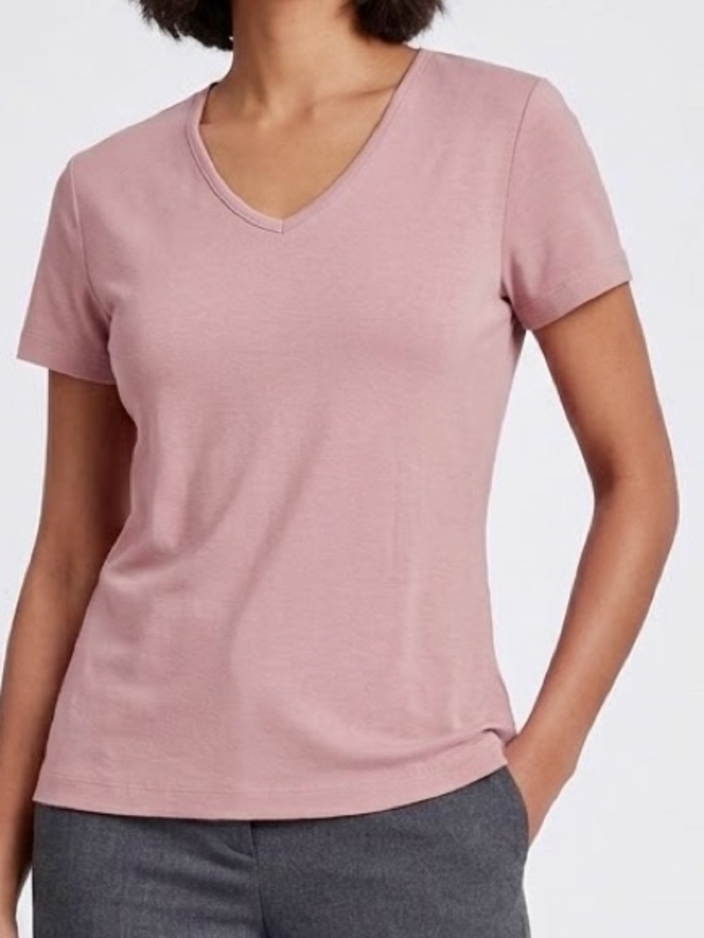 SONOMA 100% Cotton Dusty Rose Pink Knit V-Neck Short Sleeve Tee Top — #LHP